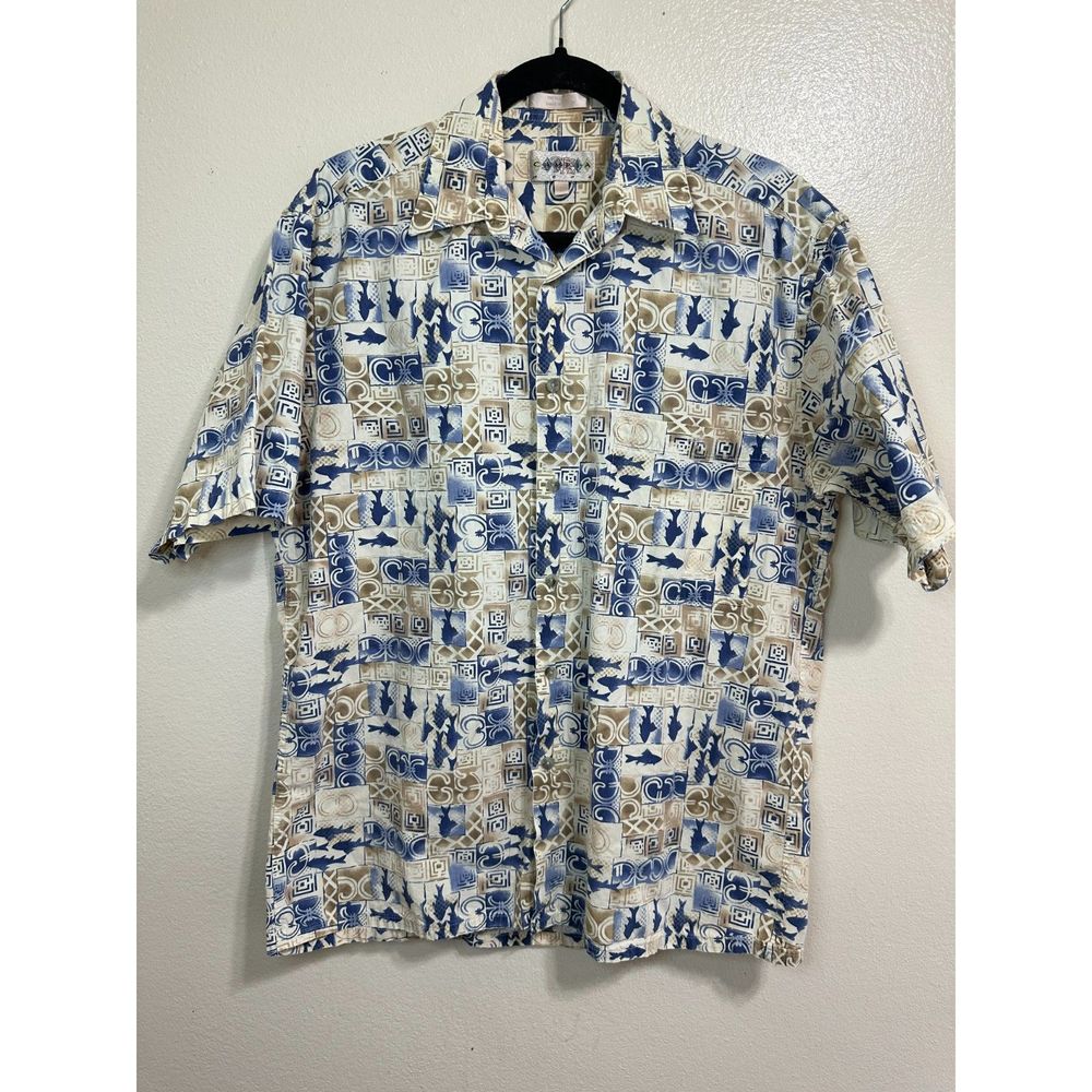 Campia Men's Aloha Hawaiian Tropical Camp Button Down Fish Design Shirt, Size M